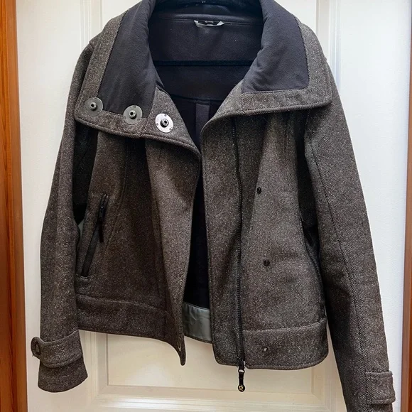 Lululemon Athletica Dark Brown Tweed Bomber Jacket - Picture 2 of 4